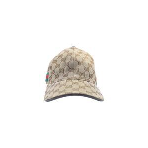 Gucci GG Pattern Canvas Hat in Beige and Ebony with Green Red Accents